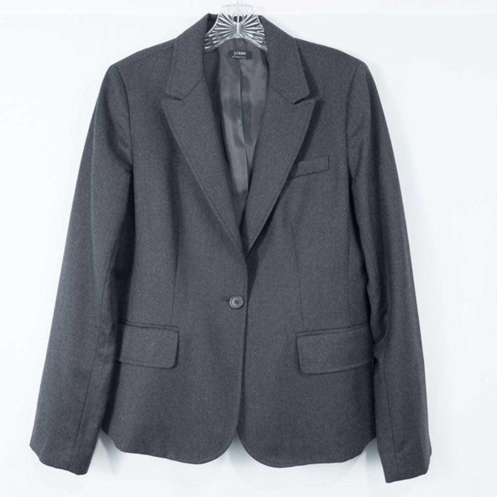 J Crew Wool One Button Blazer Jacket Womens Medium Dark Gray Office Career READ - Picture 1 of 16